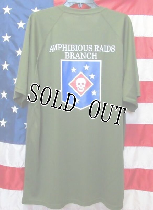 画像1: 米軍実物 AMPHIBIOUS RAIDS BRANCH Tシャツ　DRY OD　XXL (1)